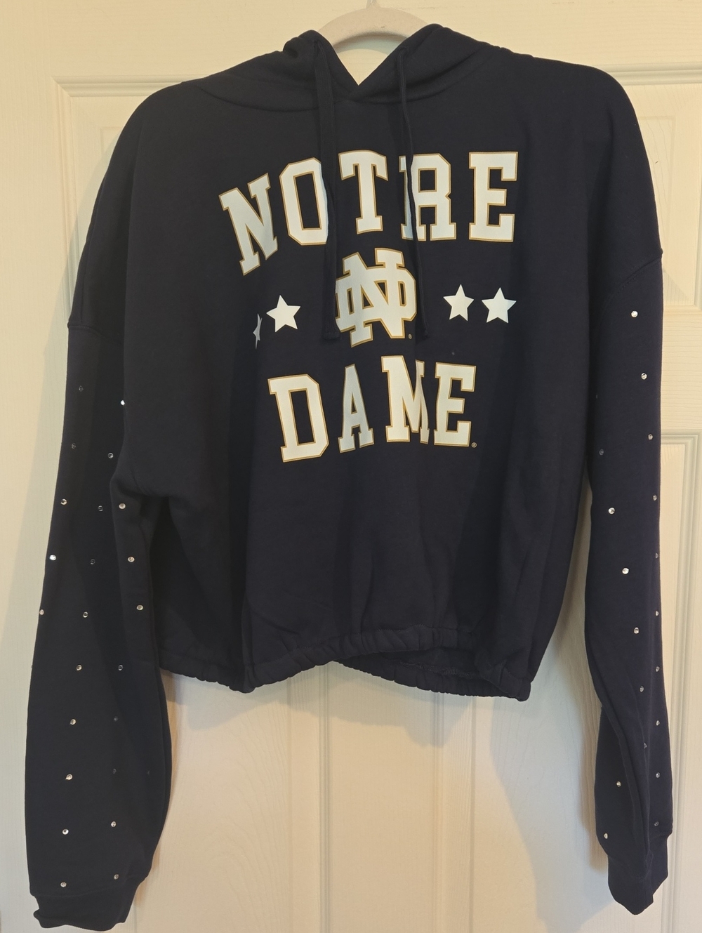 Notre Dame Navy Cropped Hoodie Sweatshirt Xl